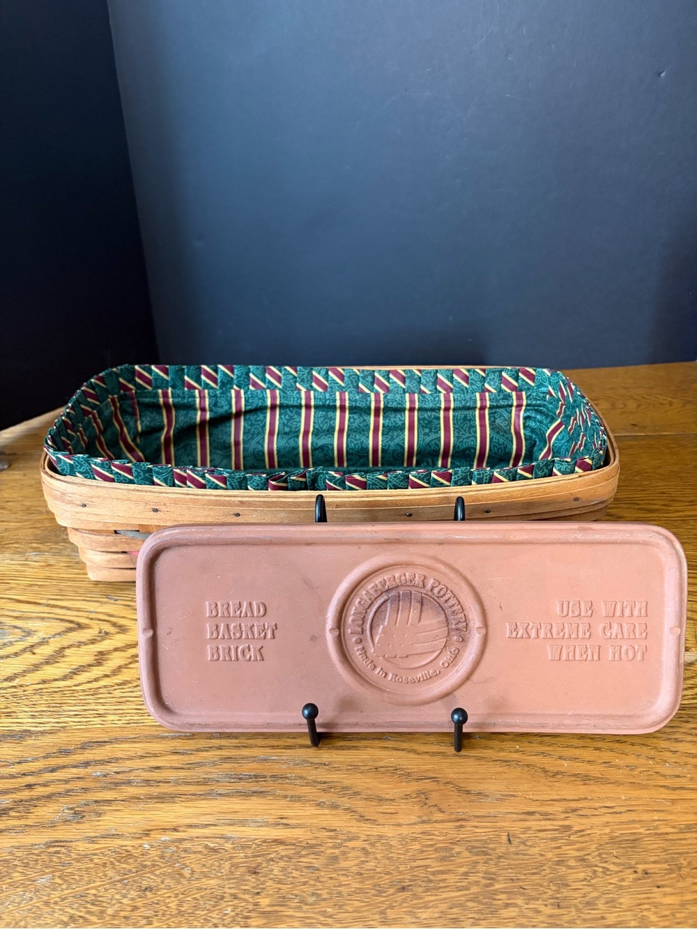 Vintage Longaberger 1993 Bread Basket Combo w/ 1996 Holiday Liner & Terracotta B